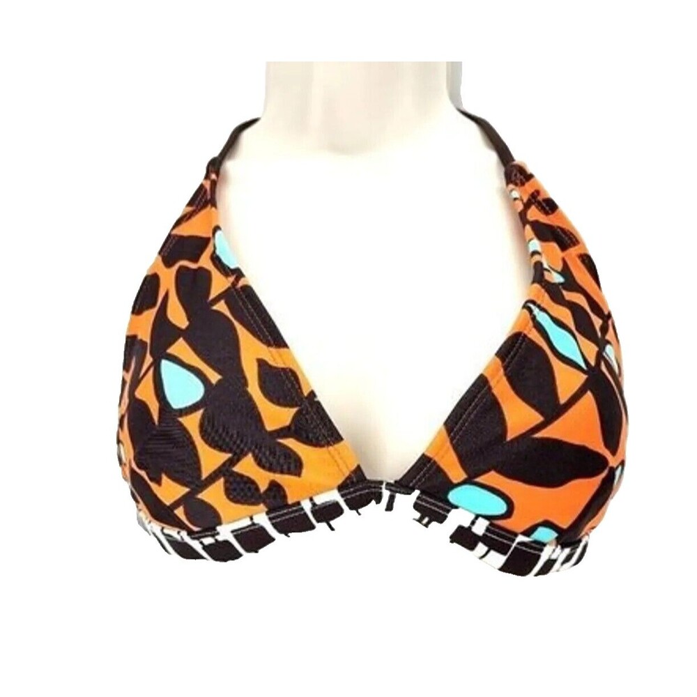 Halter Bikini Swim Top Tropical Print by Xhilaration, - Orange/Brown/Blue, S
